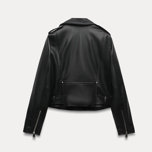 Zara vegan leather black belted biker jacket sz. XS - Picture 3 of 16